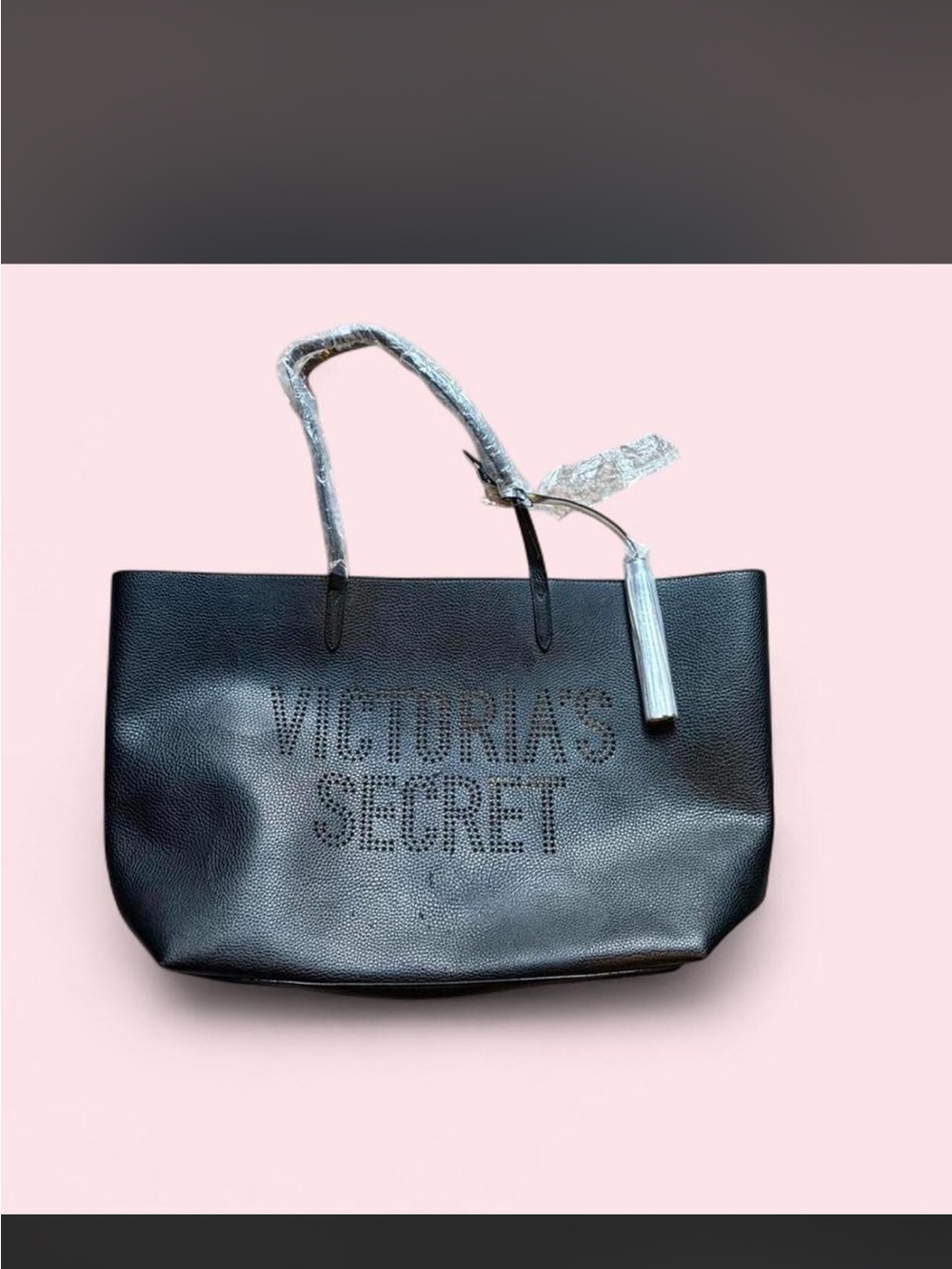 NWT Black Faux Pebbled Leather Victoria’s Secret PINK Large Tote Bag